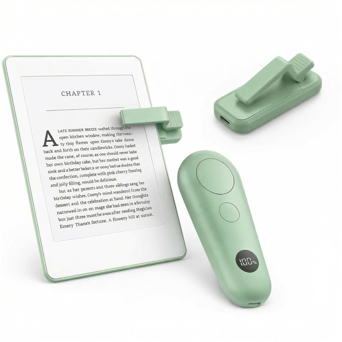 RF Remote Control Page Turner for Kindle Paperwhite Oasis Kobo eReaders, Kindle Accessories for iPad Tablets Phone Reading Novels Taking Photos, Kindle Clicker with Power Display (Green) — image 1