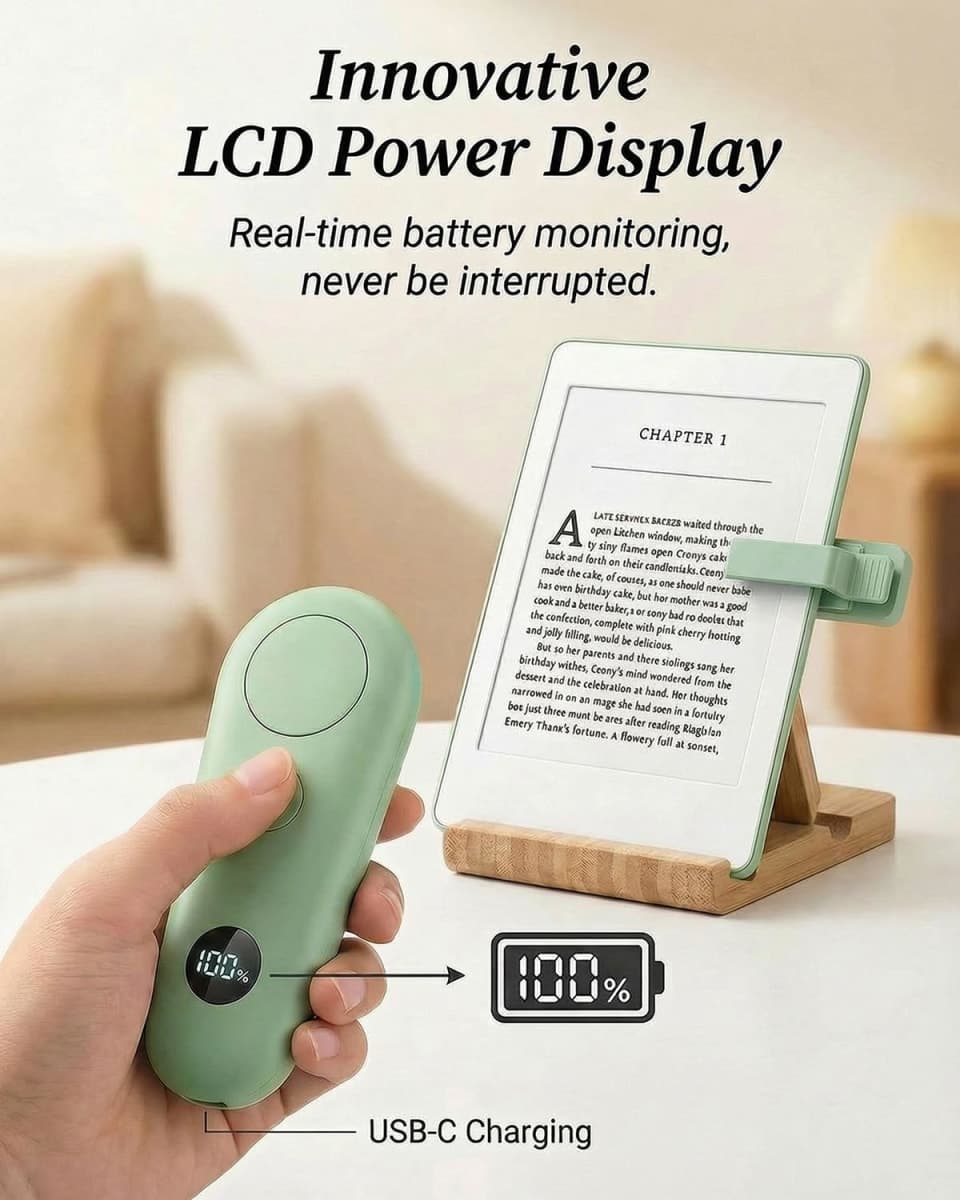 RF Remote Control Page Turner for Kindle Paperwhite Oasis Kobo eReaders, Kindle Accessories for iPad Tablets Phone Reading Novels Taking Photos, Kindle Clicker with Power Display (Green) thumbnail 2