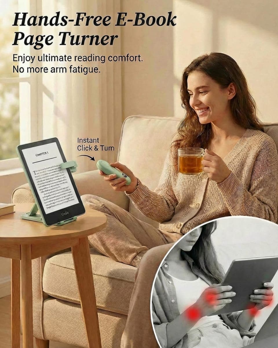 RF Remote Control Page Turner for Kindle Paperwhite Oasis Kobo eReaders, Kindle Accessories for iPad Tablets Phone Reading Novels Taking Photos, Kindle Clicker with Power Display (Green) thumbnail 3