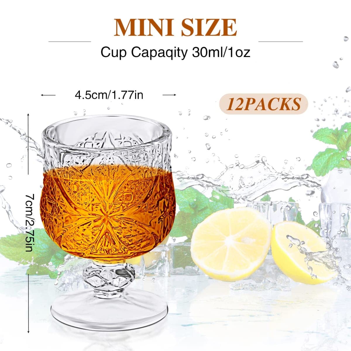 1.75 oz Shot Glasses Set Fancy Cute Shot Glasses Cordial Crystal Shot Glassware Clear Embossed Glass Snifters Drinkware for Wine Sherry Vodka cocktail Beverage Wedding Party Bar Supplies (12 Pieces) thumbnail 2