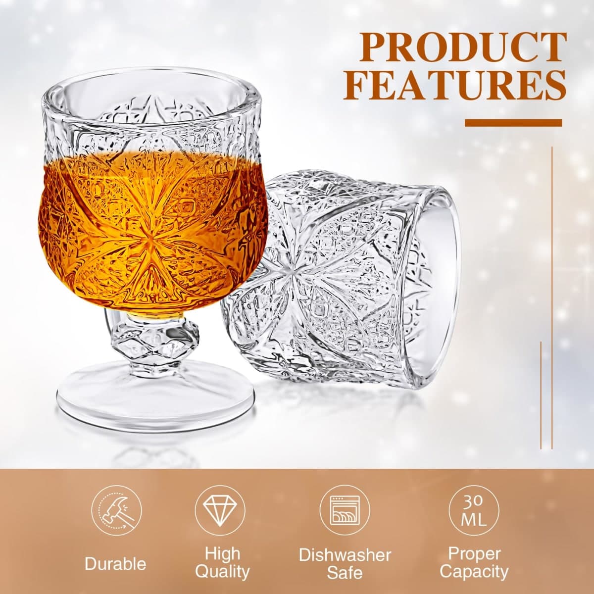 1.75 oz Shot Glasses Set Fancy Cute Shot Glasses Cordial Crystal Shot Glassware Clear Embossed Glass Snifters Drinkware for Wine Sherry Vodka cocktail Beverage Wedding Party Bar Supplies (12 Pieces) thumbnail 3