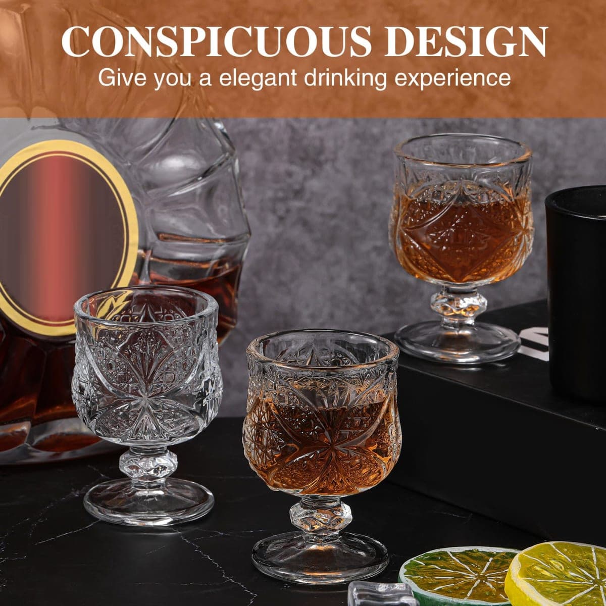 1.75 oz Shot Glasses Set Fancy Cute Shot Glasses Cordial Crystal Shot Glassware Clear Embossed Glass Snifters Drinkware for Wine Sherry Vodka cocktail Beverage Wedding Party Bar Supplies (12 Pieces) thumbnail 5