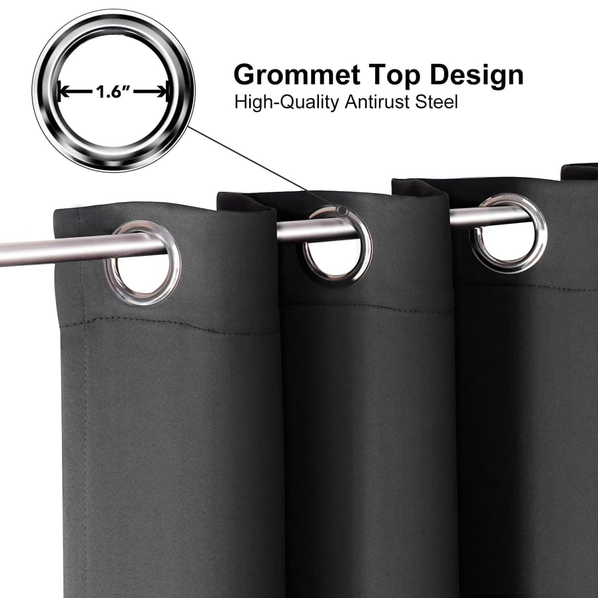 ChrisDowa Grommet Blackout Curtains for Bedroom and Living Room - 2 Panels Set Thermal Insulated Room Darkening Curtains (Dark Grey, 42 x 63 Inch) thumbnail 3