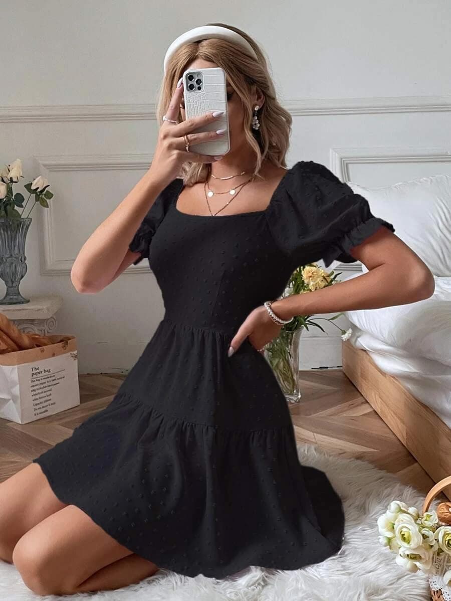 Summer Dresses for Women 2024, Tie Backless Womens Dresses,Swiss Dot Mini Dress,Ruffle Hem Dress,Flowy Casual Dresses, Hot Pink, Large thumbnail 5