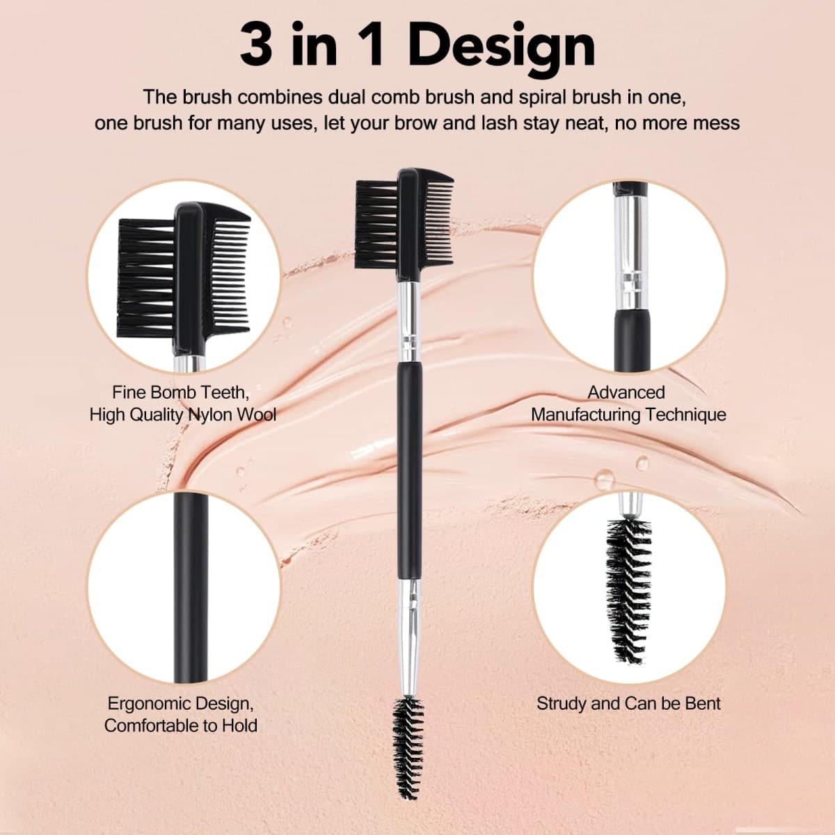 3 Head Eyebrow Eyelash Shaper Eyelash Comb Double Head Brush Makeup Grooming Tool cosmetic with 3 Different Spoolie Brushes for Separating Lashes, Eliminating Mascara Clumps, Grooming and Shaping Brow thumbnail 2