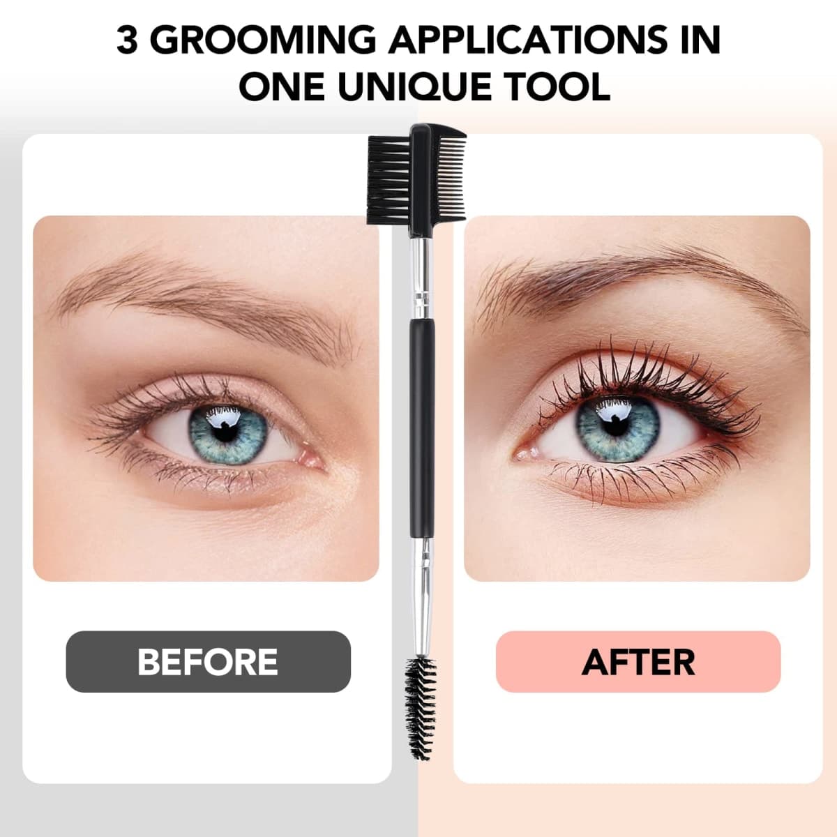 3 Head Eyebrow Eyelash Shaper Eyelash Comb Double Head Brush Makeup Grooming Tool cosmetic with 3 Different Spoolie Brushes for Separating Lashes, Eliminating Mascara Clumps, Grooming and Shaping Brow thumbnail 5