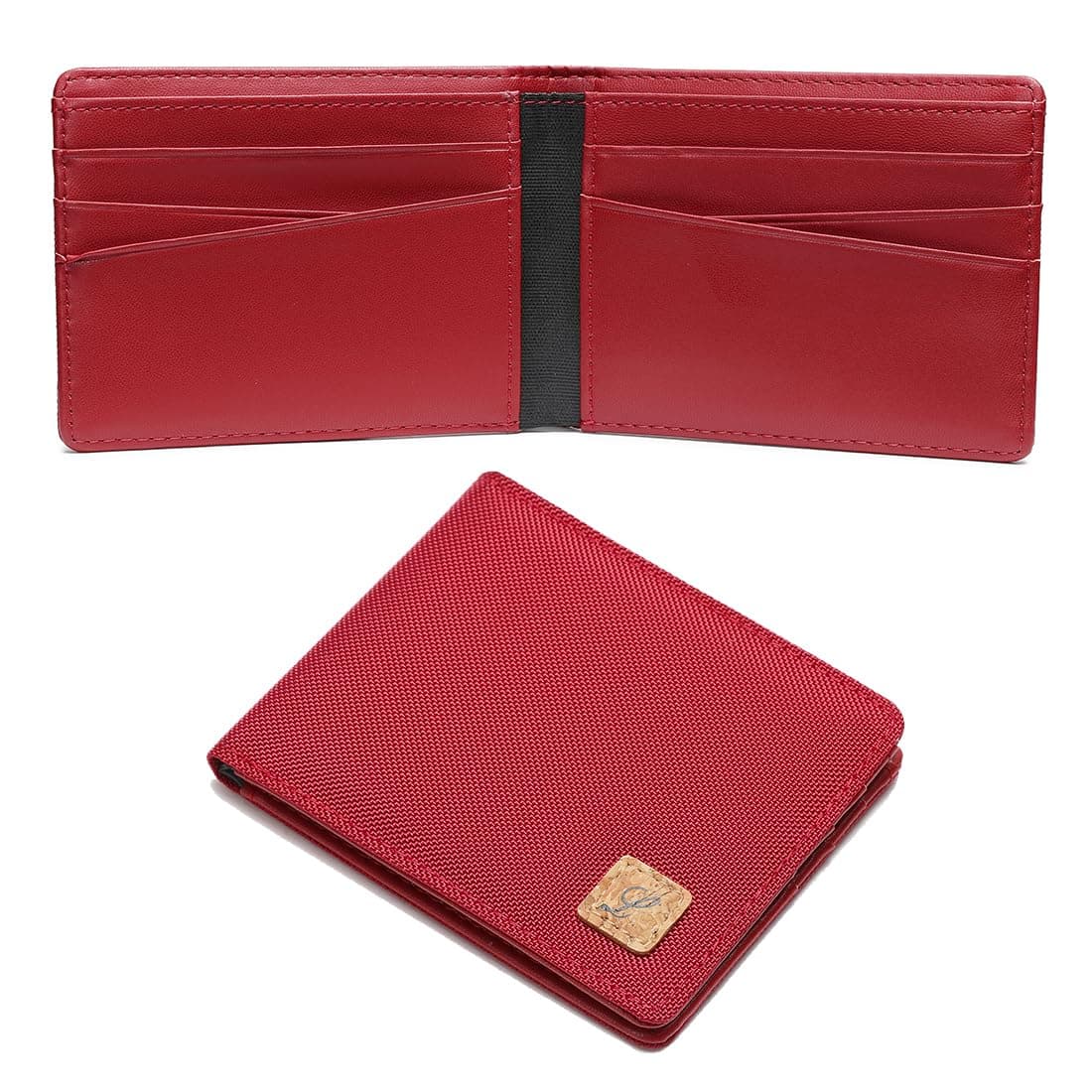 Lanyani Minimalist Fabric Wallet Bifold RFID Blocking, C-Red, Small, Minimalist thumbnail 3