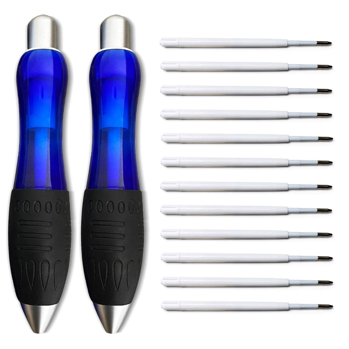 lyforx 14pcs Big Fat Pens Aids Writing For Tremor, Arthritis, Parkinson, Handicap, Carpal Tunnel Large Wide Grip Pens Blue (2 Pen + 6 Black Refills + 6 Blue Refills) — image 1
