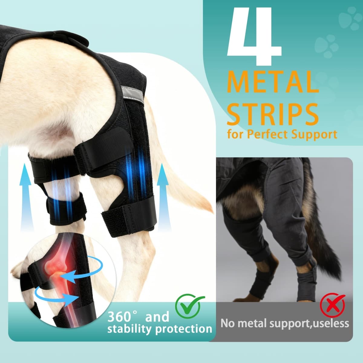 ALYBIT Dog Knee Braces for Torn ACL Hind Leg, Adjustable Dog Leg Braces for Back Leg with 4 Stabilizers for Luxating Patella Relieves Ligament Injury and Joint Pain(S) thumbnail 4