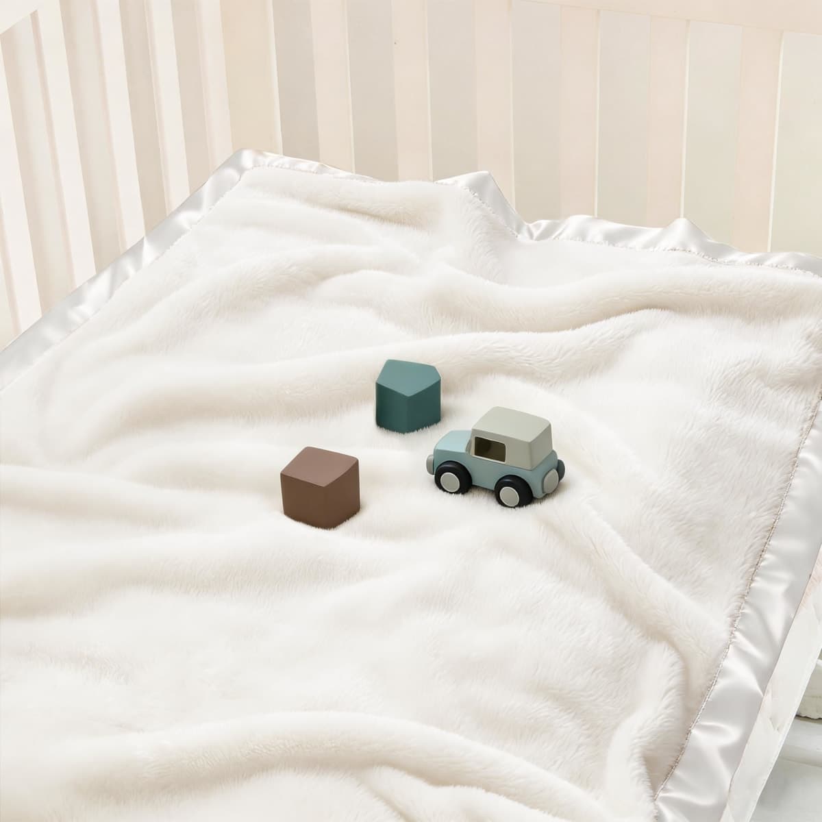 Pro Goleem Fleece Baby Blanket with 2 Inch Satin Trim Soft Anti-Static Plush Blanket for Boys and Girls Christmas Baby Gifts for Babies 30''x40''，White thumbnail 2