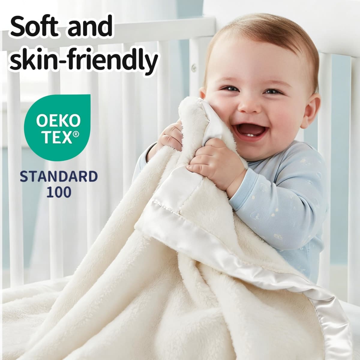 Pro Goleem Fleece Baby Blanket with 2 Inch Satin Trim Soft Anti-Static Plush Blanket for Boys and Girls Christmas Baby Gifts for Babies 30''x40''，White thumbnail 3