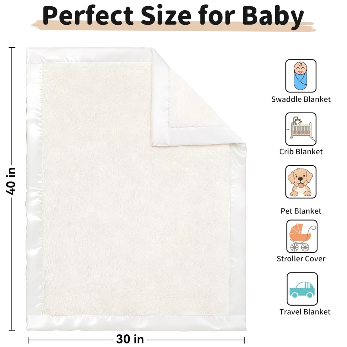 Pro Goleem Fleece Baby Blanket with 2 Inch Satin Trim Soft Anti-Static Plush Blanket for Boys and Girls Christmas Baby Gifts for Babies 30''x40''，White thumbnail 5