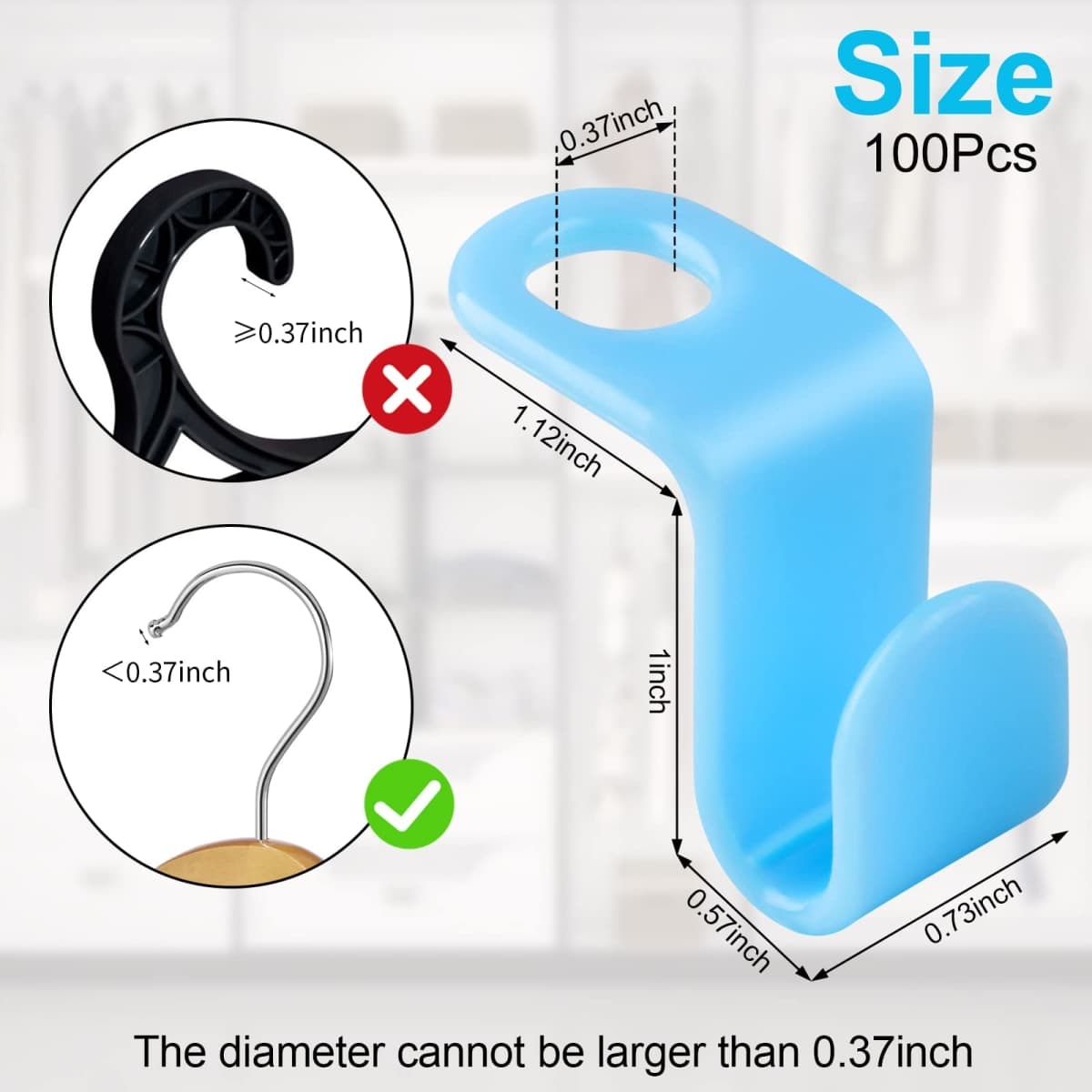 100 PCS Hanger Connector Hooks, Hangers Space Saving, Hanger Hooks, Hanger Clips for Plastic Hangers(5 Color) thumbnail 2
