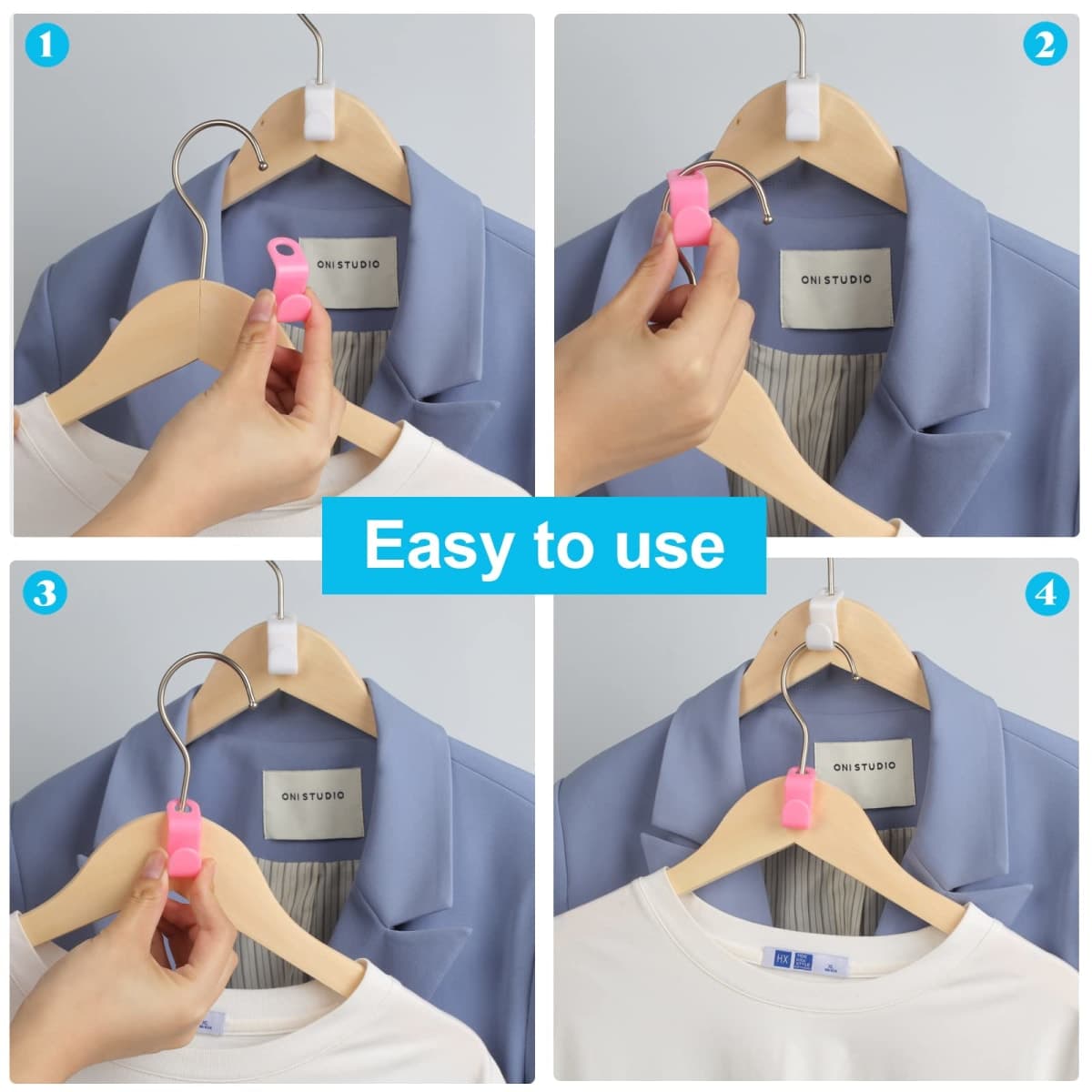 100 PCS Hanger Connector Hooks, Hangers Space Saving, Hanger Hooks, Hanger Clips for Plastic Hangers(5 Color) thumbnail 3