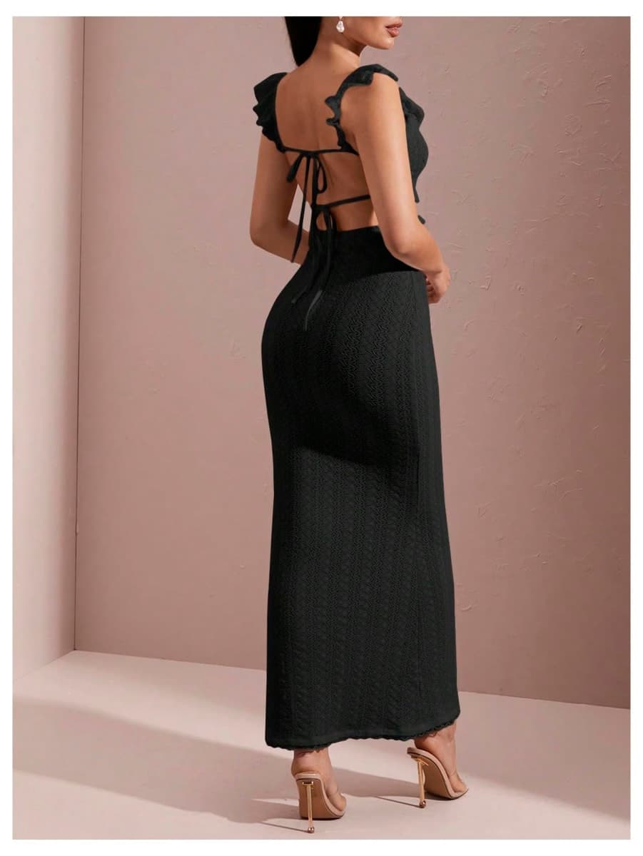 WDIRARA Women's Backless Bodycon Knit Maxi Dress Wedding Guest, Pink, Large thumbnail 2