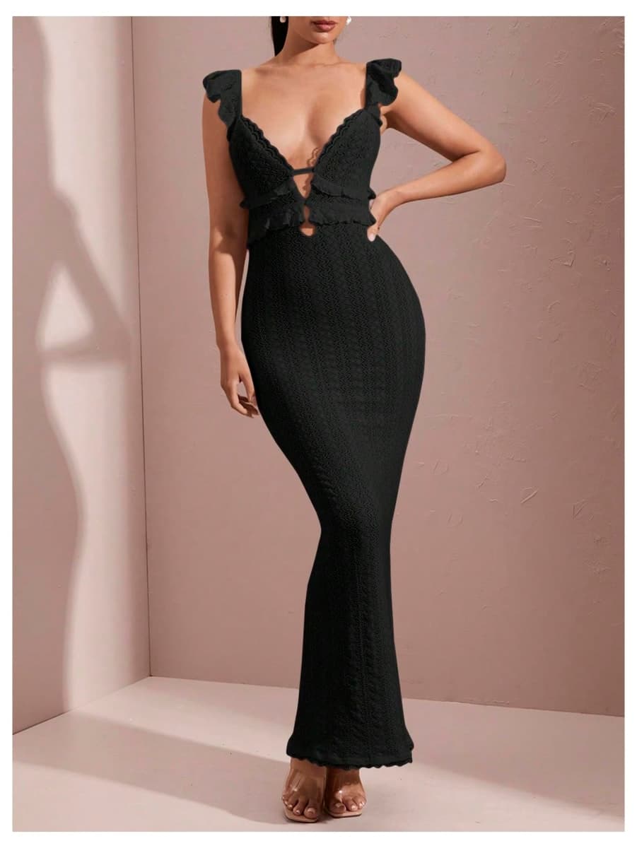 WDIRARA Women's Backless Bodycon Knit Maxi Dress Wedding Guest, Pink, Large thumbnail 3