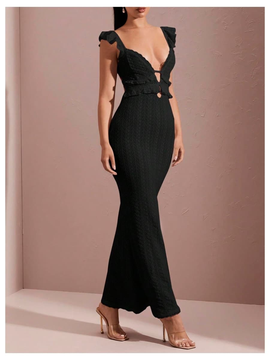WDIRARA Women's Backless Bodycon Knit Maxi Dress Wedding Guest, Pink, Large thumbnail 4