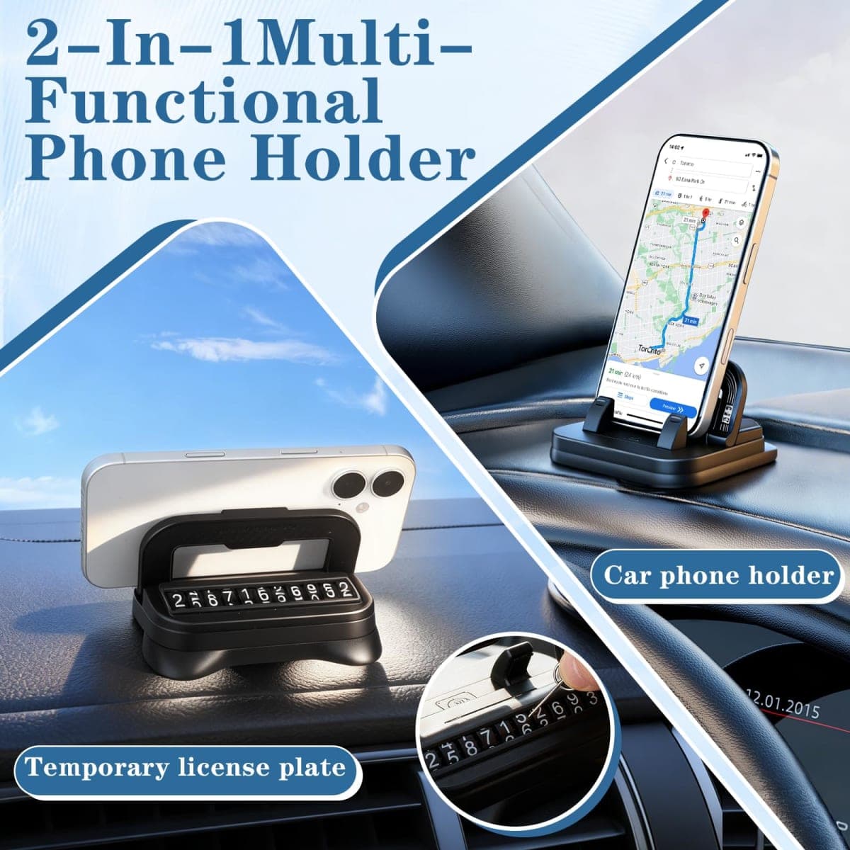 specheer Car Phone Holder 360 Degree Rotation, 2-in-1 Dashboard Phone Holder & Parking Number Plate, Suction Cup Phone Mount with Anti-Slip Silicone, Adjustable Horizontal Vertical for All Phone thumbnail 2