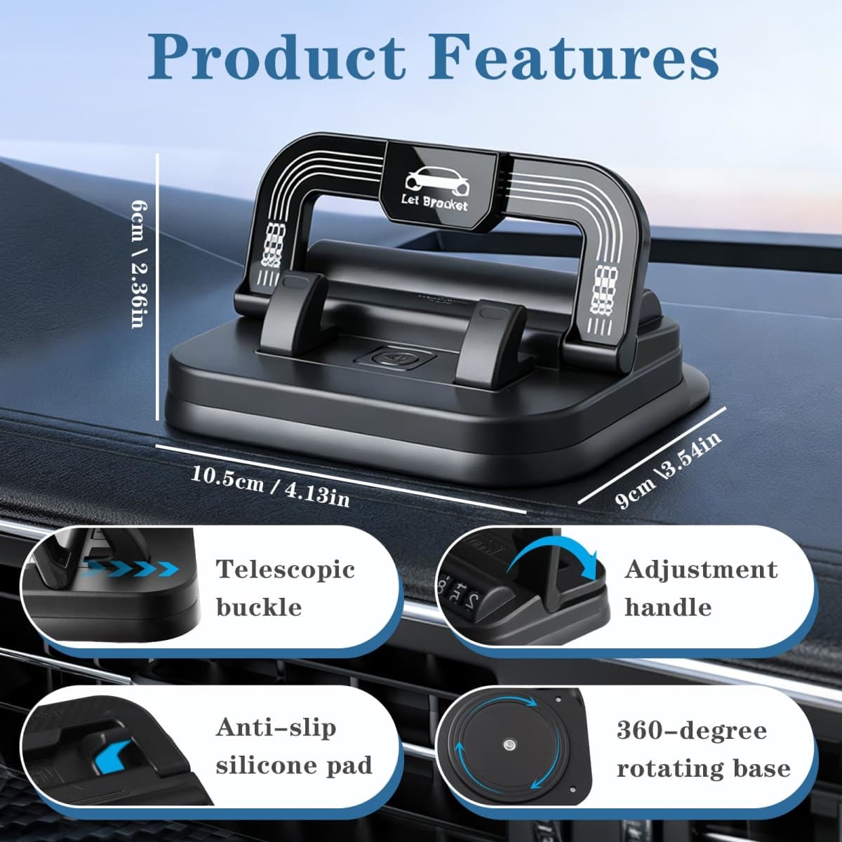 specheer Car Phone Holder 360 Degree Rotation, 2-in-1 Dashboard Phone Holder & Parking Number Plate, Suction Cup Phone Mount with Anti-Slip Silicone, Adjustable Horizontal Vertical for All Phone thumbnail 4