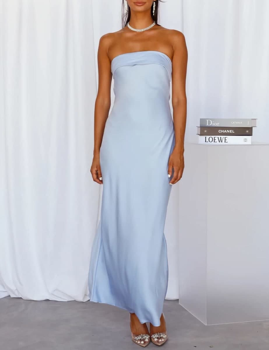 Realtix Satin Silk Backless Tube Tops Maxi Dress for Women Low Back Hollow Out Elegant Strapless Long Dresses Wedding Guest, Blue, Small thumbnail 4
