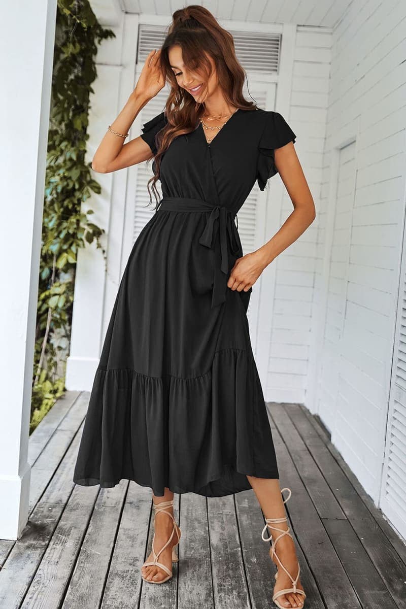 PRETTYGARDEN Women's Summer Floral Boho Maxi Dress Solid Black,M thumbnail 2