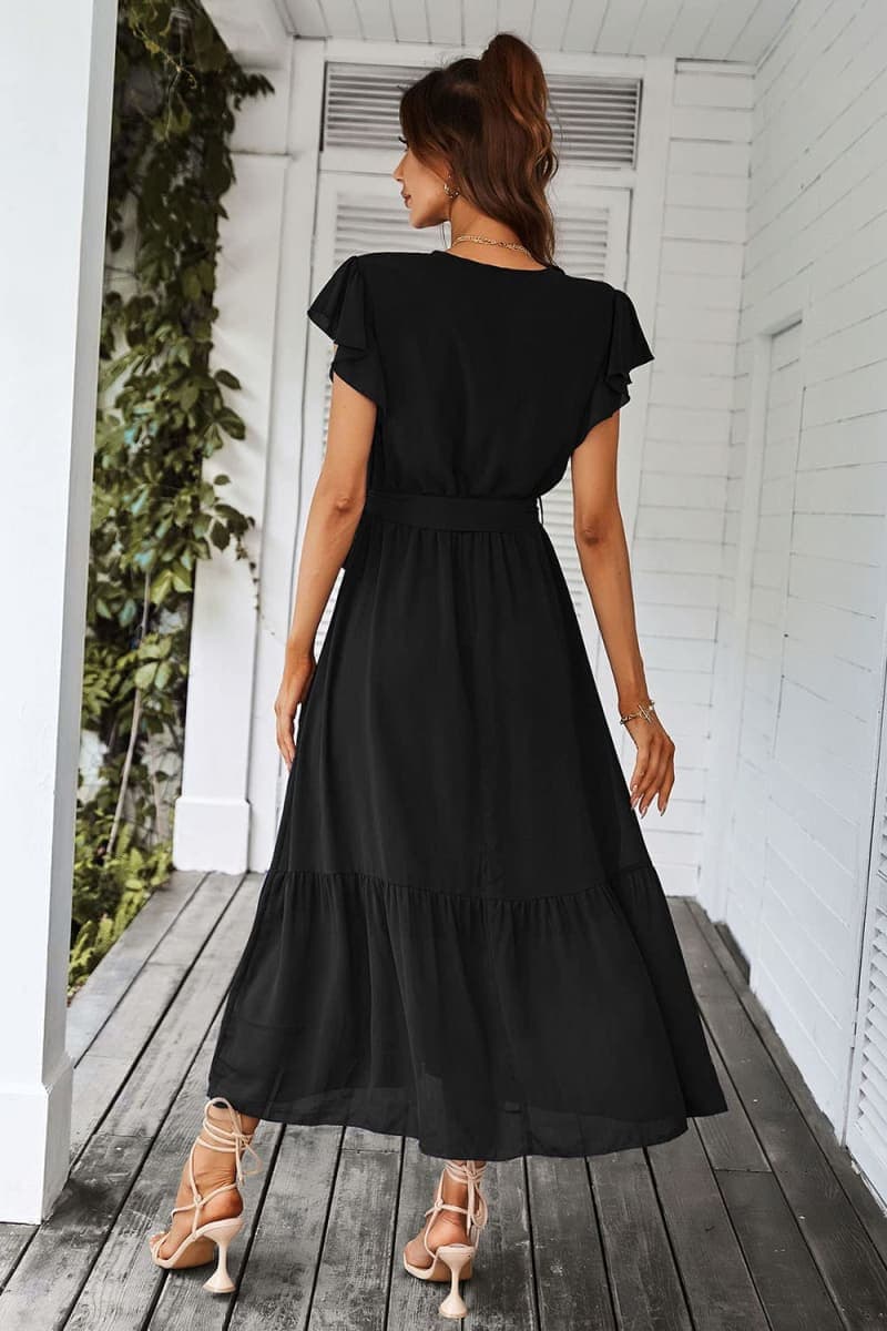 PRETTYGARDEN Women's Summer Floral Boho Maxi Dress Solid Black,M thumbnail 3