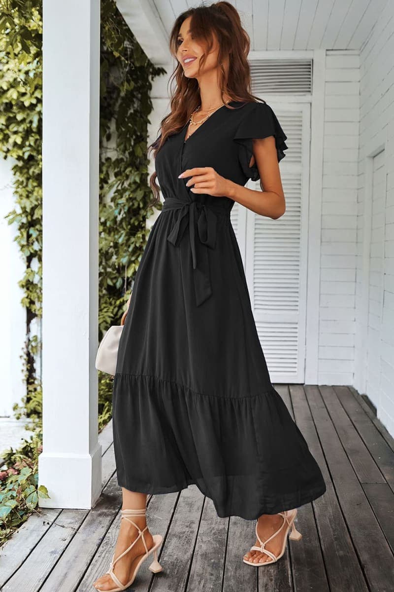 PRETTYGARDEN Women's Summer Floral Boho Maxi Dress Solid Black,M thumbnail 4