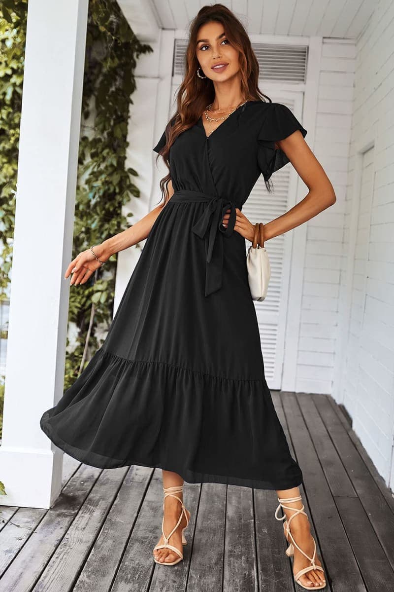 PRETTYGARDEN Women's Summer Floral Boho Maxi Dress Solid Black,M thumbnail 5