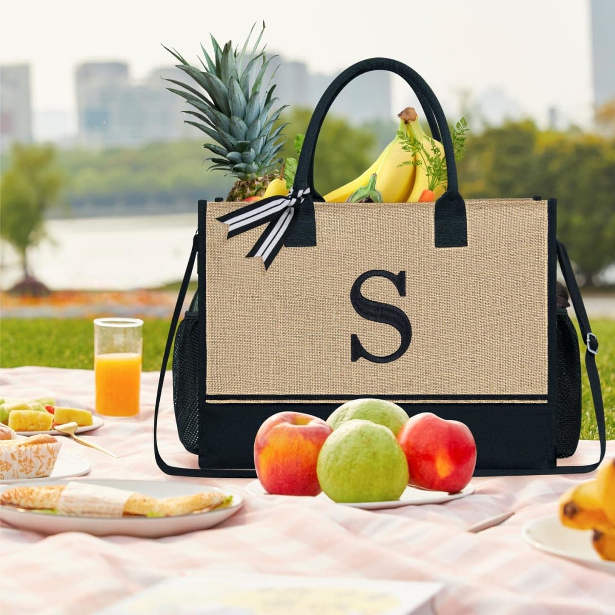 TOPDesign Personalized Initial Canvas Tote Bag, for Wedding, Birthday, Beach, Perfect Gifts for Women, Mom, Teachers, Friends, Black/Brown - K, Large thumbnail 3