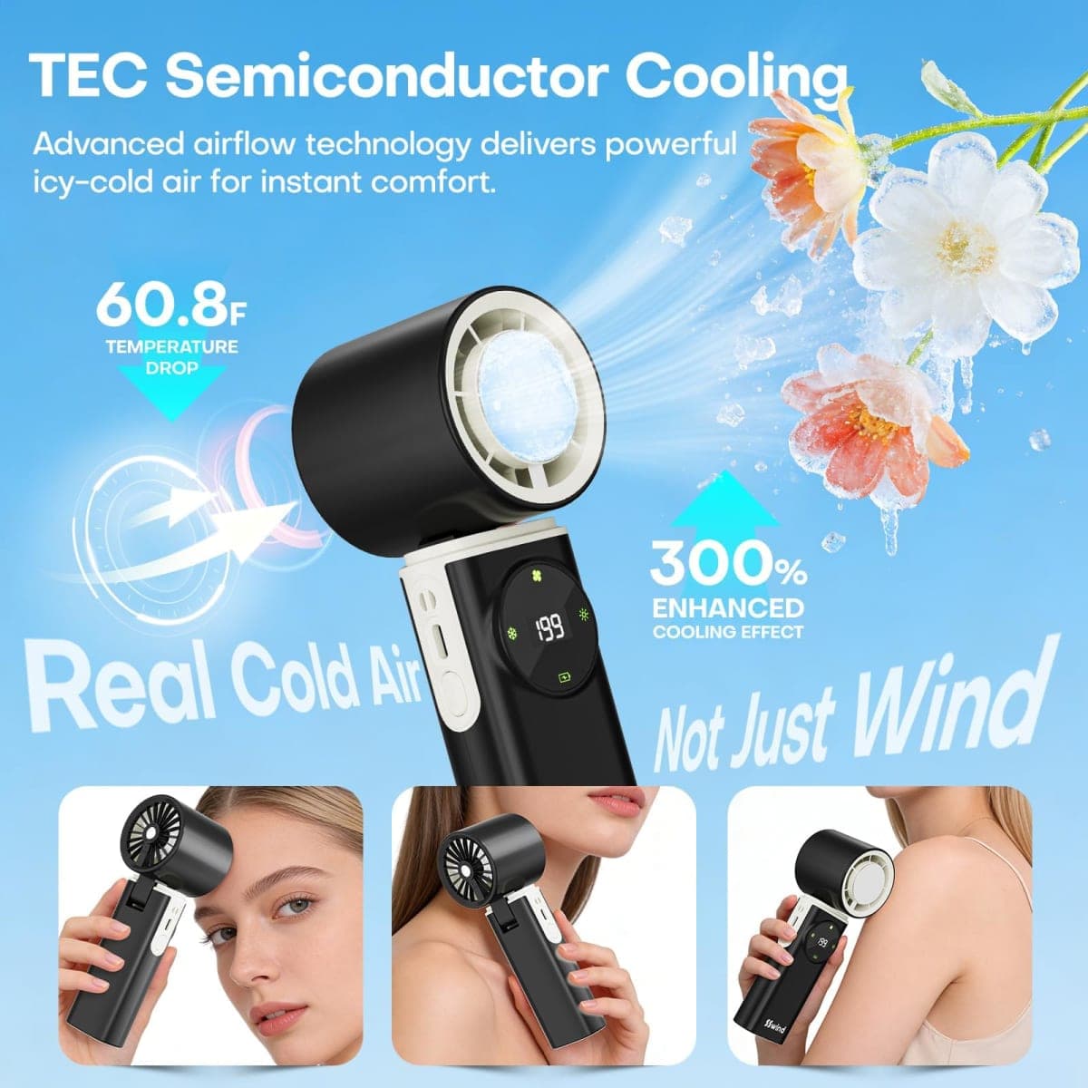SSWind Portable Handheld Fan With Cooling Function(black) thumbnail 2