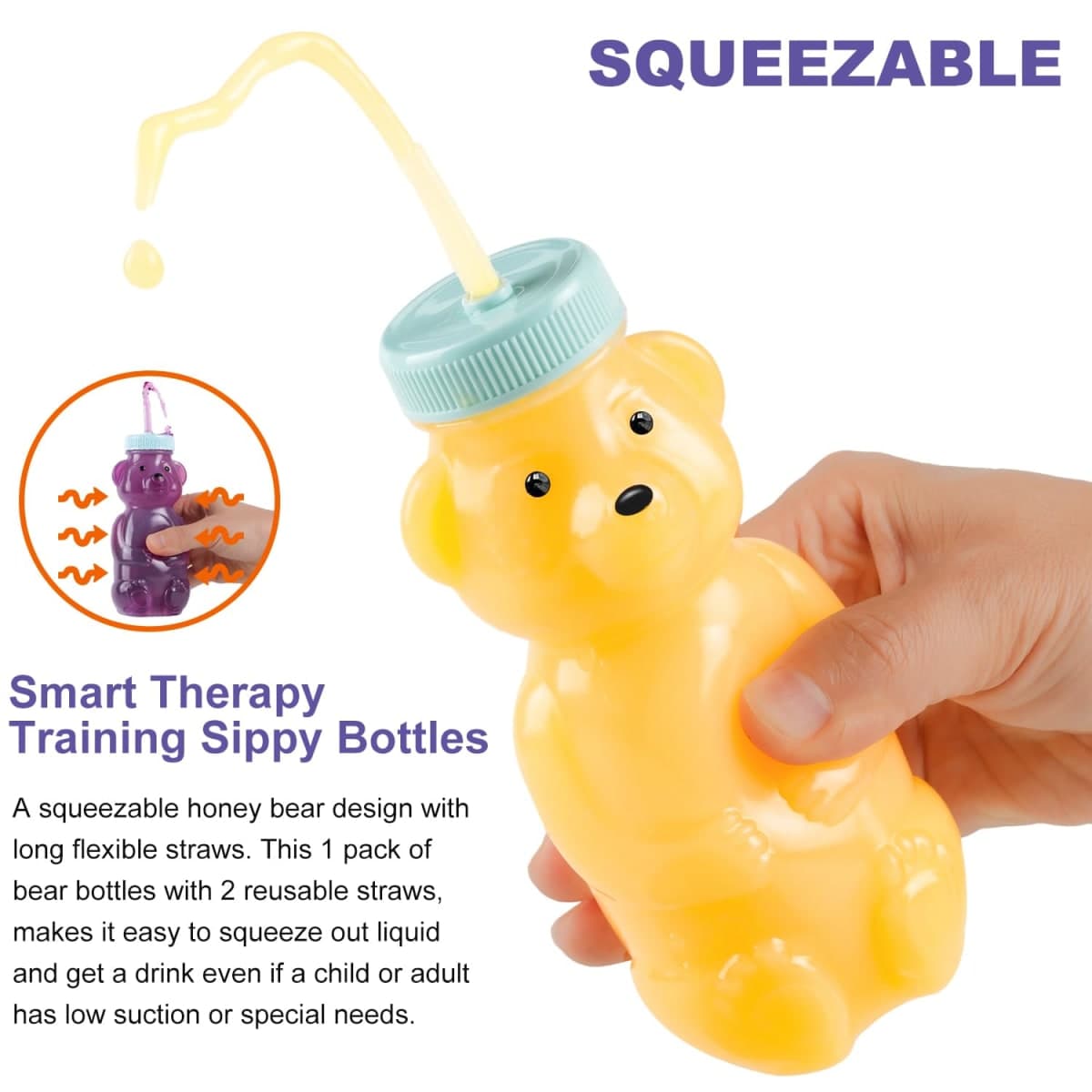 Mootikar Honey Bear Straw Cups for Babies 1 pack, 8oz straw bear cup with improved safety lid design, honeybear baby cup straw, Leak-Proof & Food-Grade & BPA Free (AQUA) thumbnail 2