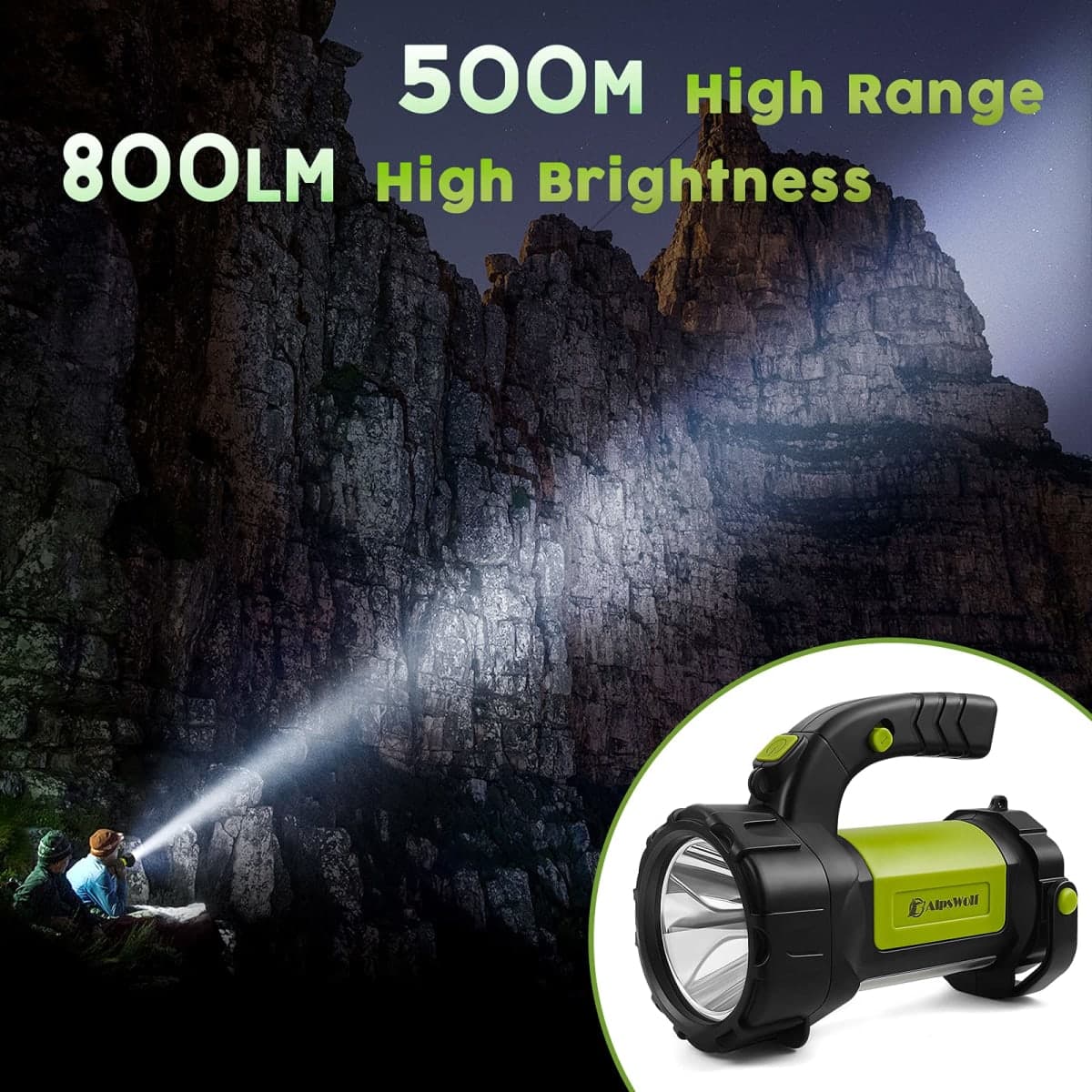 AlpsWolf Camping Lantern Rechargeable, LED Flashlight Spotlight Lantern with 800LM, 3600 mAh, Strap Included Portable Bright Camping Light for Emergency, Outdoor Hiking, Power Outages(Green,1 Pack) thumbnail 3