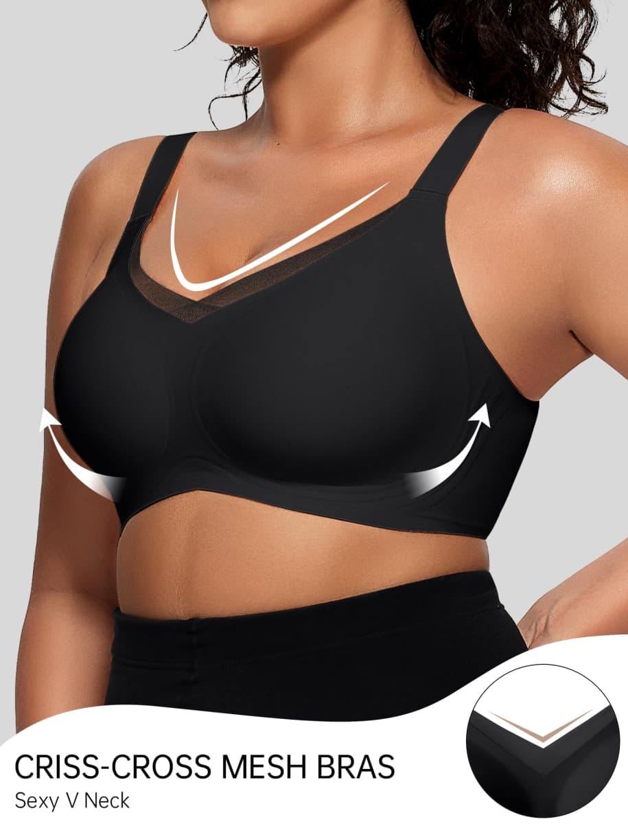 OEAK Women Wireless Jelly Bra Supportive Full Coverage Plus Bras, Black, X-Large Plus thumbnail 2
