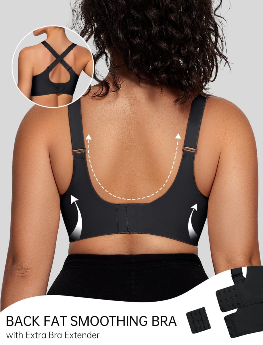 OEAK Women Wireless Jelly Bra Supportive Full Coverage Plus Bras, Black, X-Large Plus thumbnail 4