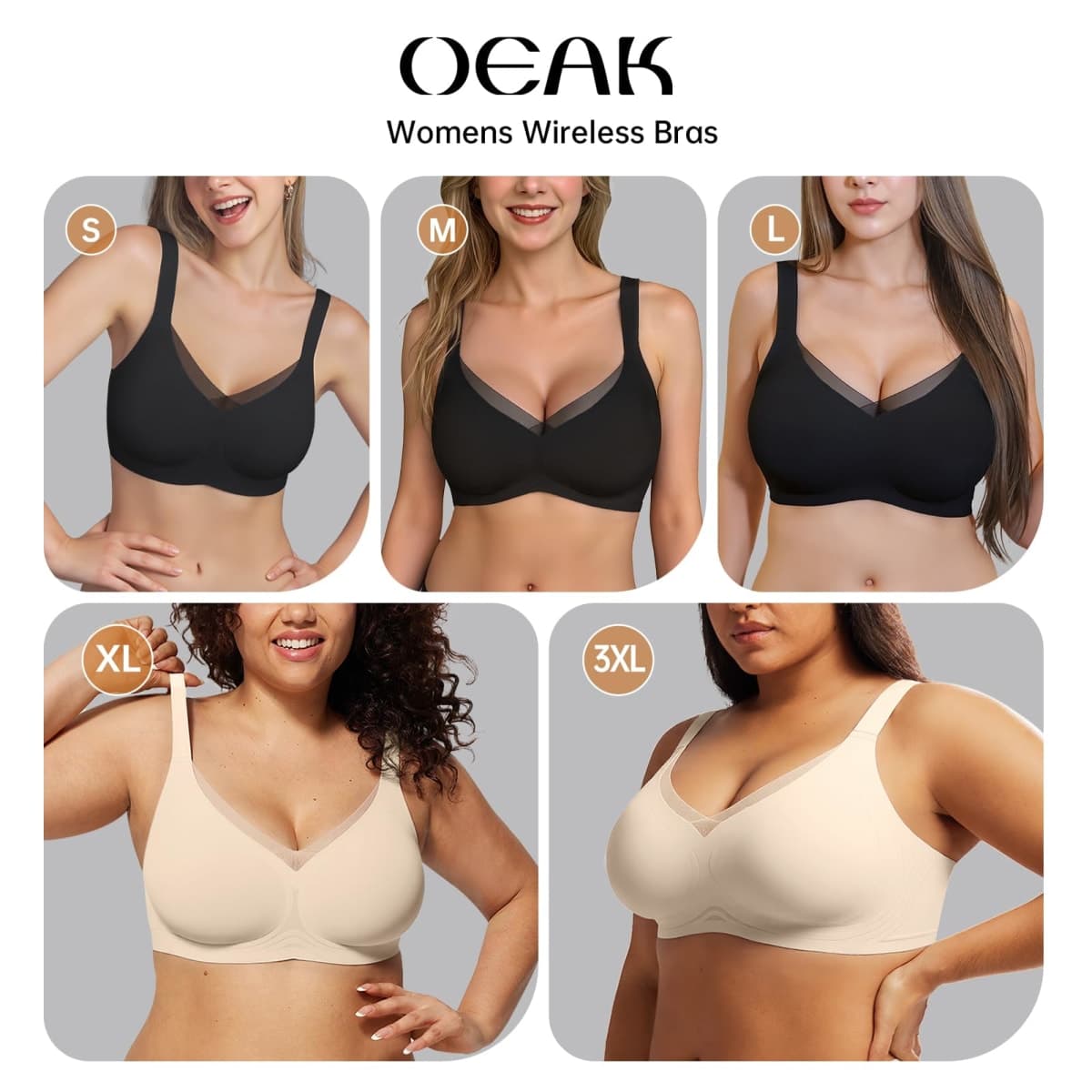 OEAK Women Wireless Jelly Bra Supportive Full Coverage Plus Bras, Black, X-Large Plus thumbnail 5