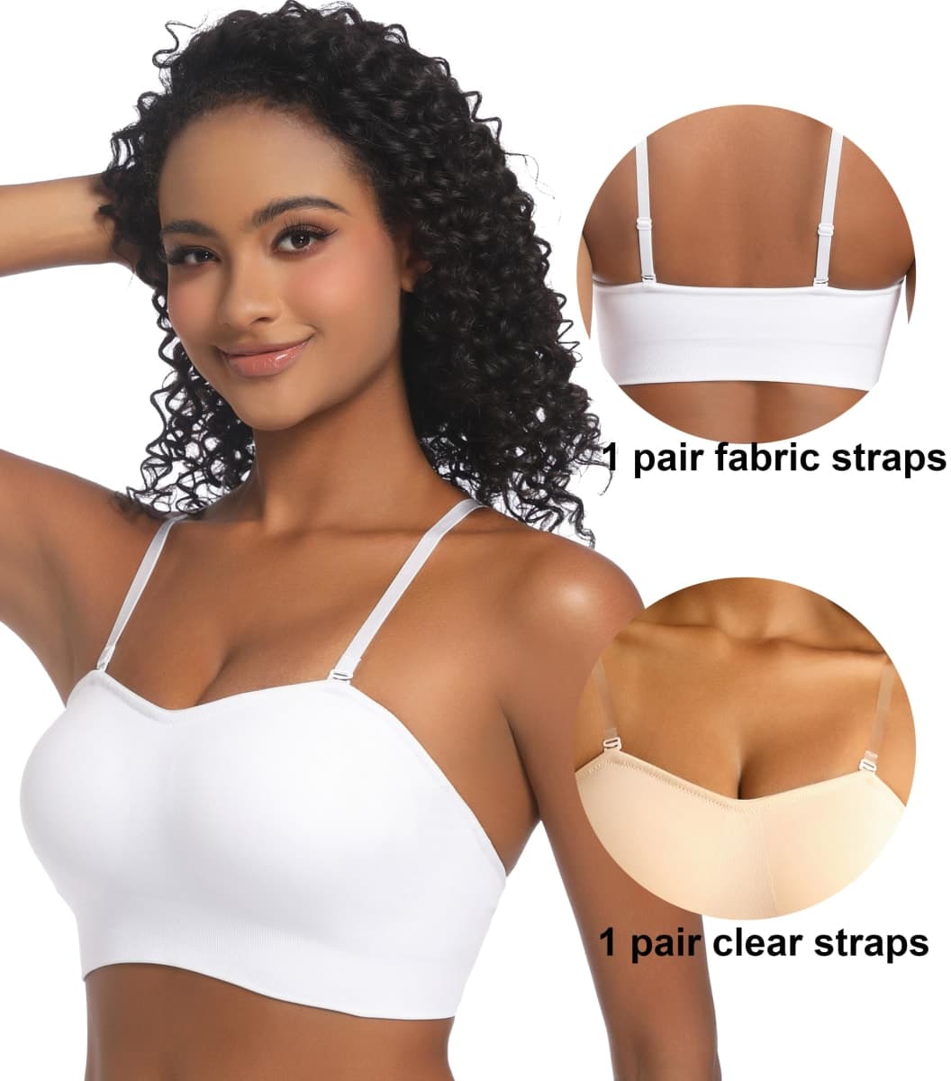 PRETTYWELL Strapless Bra for Women Non-Slip Wireless Bandeau Tube Top Bra, White, Small thumbnail 2