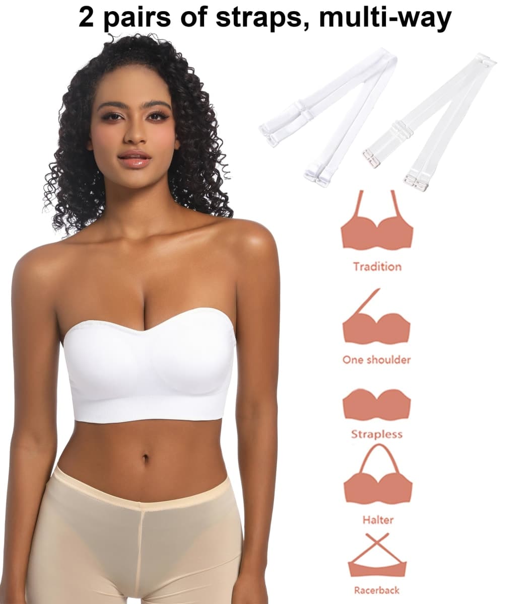 PRETTYWELL Strapless Bra for Women Non-Slip Wireless Bandeau Tube Top Bra, White, Small thumbnail 3