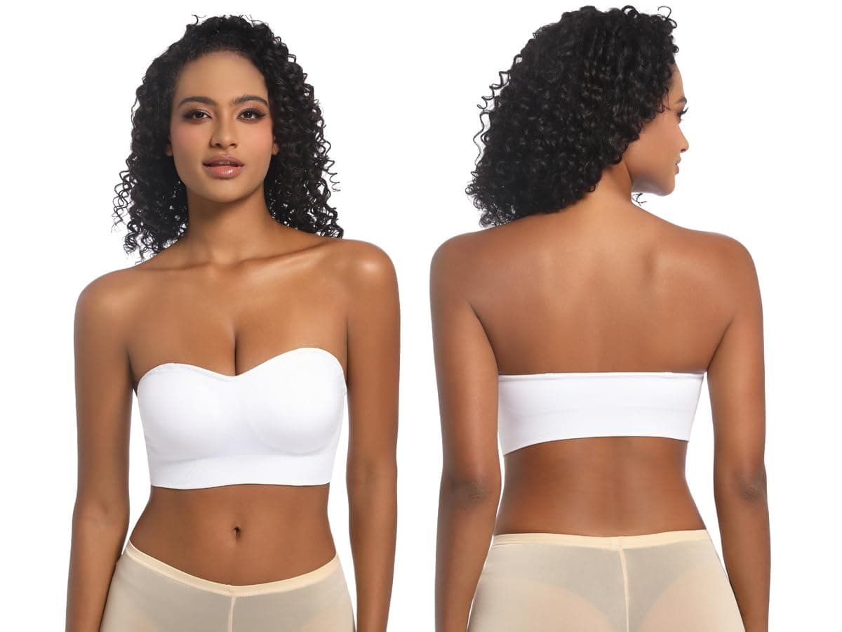 PRETTYWELL Strapless Bra for Women Non-Slip Wireless Bandeau Tube Top Bra, White, Small thumbnail 4