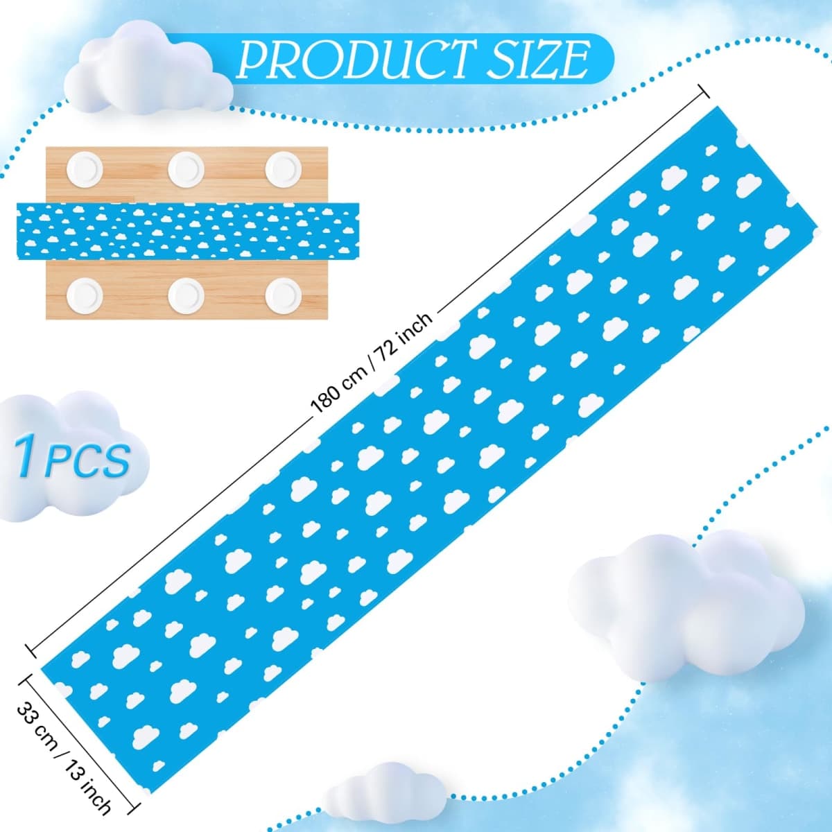 Oudain Cartoon Story Table Runner 13 x 72 Inch Blue Sky White Cloud Tablecloth Party Supplies Table Decor for Baby Shower Boy Girl Birthday Party Decorations (6 Pcs) thumbnail 3