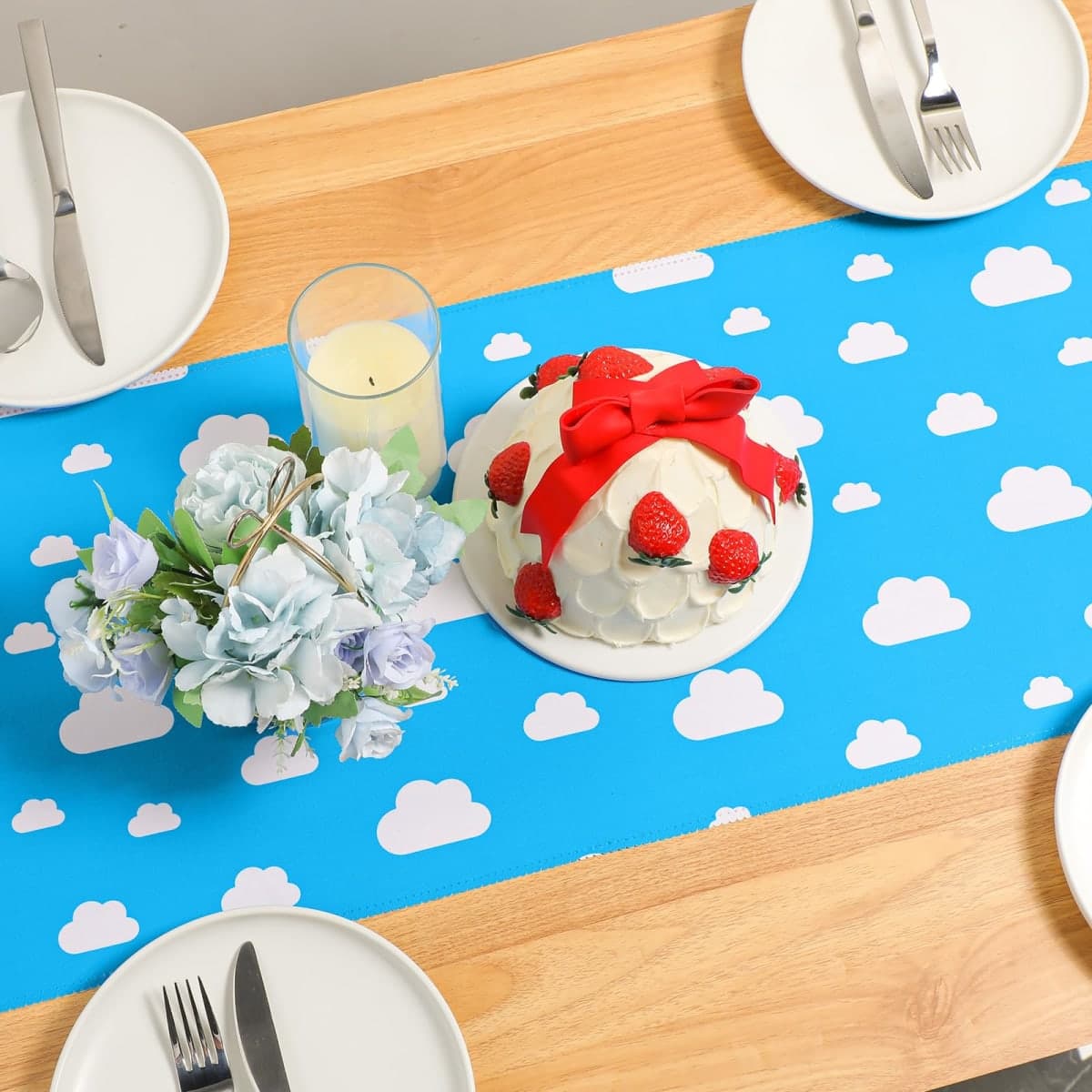 Oudain Cartoon Story Table Runner 13 x 72 Inch Blue Sky White Cloud Tablecloth Party Supplies Table Decor for Baby Shower Boy Girl Birthday Party Decorations (6 Pcs) thumbnail 4