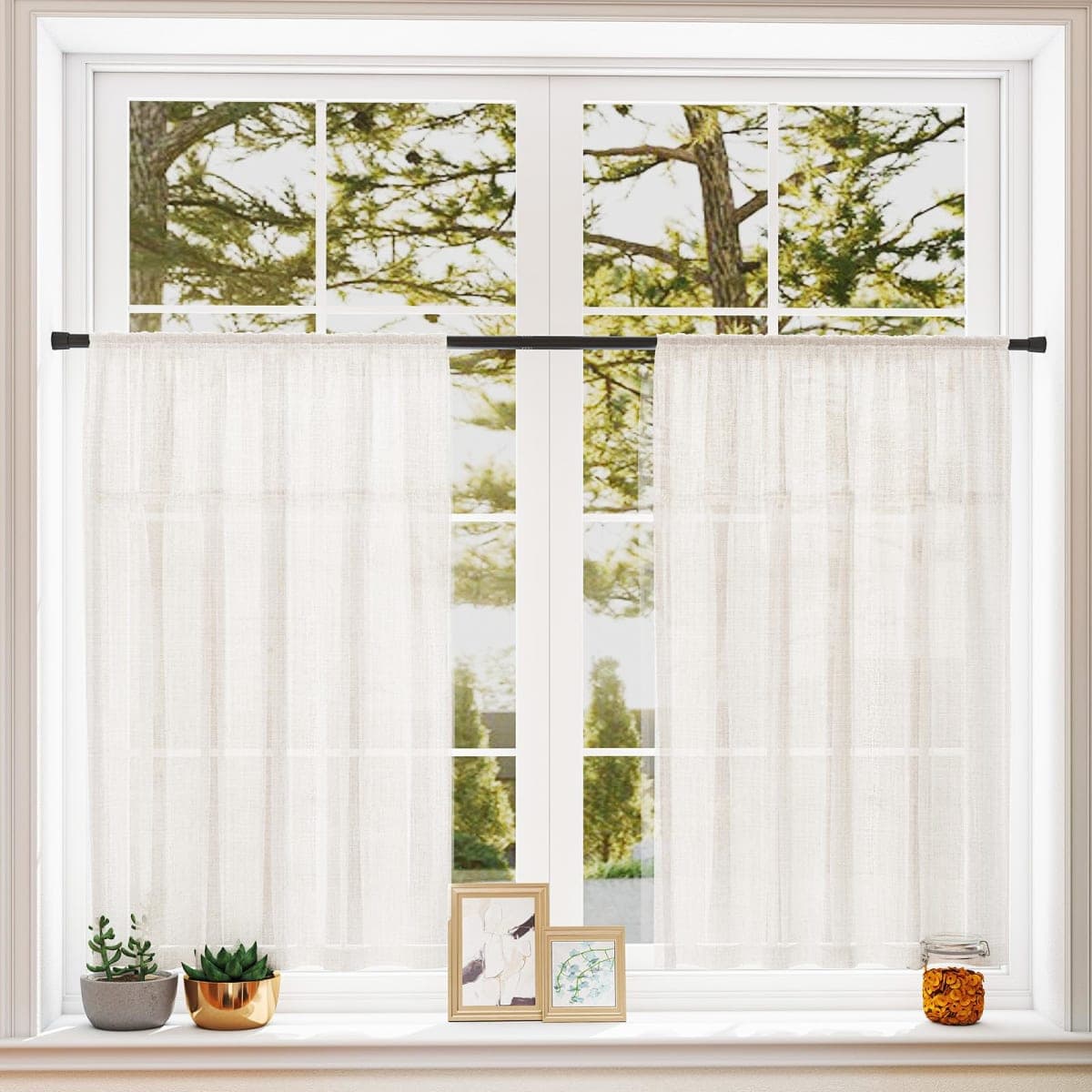 Curtain Rods for Windows 33-59 Inch,Black Adjustable Tension Curtain Rod No Drilling Spring Loaded Curtain Rods Tension Rods For Windows Bedroom Closet Doorway Door,1Pcs thumbnail 5