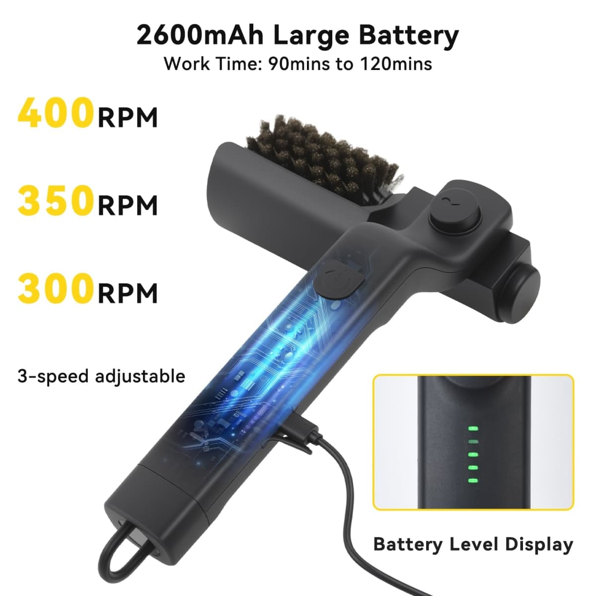 FIRINER Electric Grill Brush, 3 Powerful Speed BBQ Grill Brush for Outdoor Grill - 180°Adjustable Automatic Stainless Steel Wire Grill Cleaning Brush for Camping Outdoor BBQ Accessories thumbnail 4