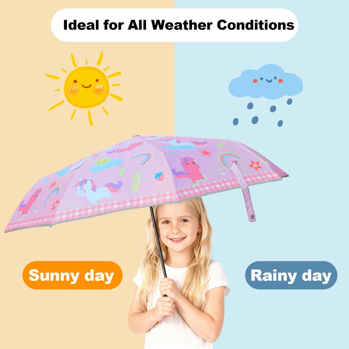 Afkengung Kids Automatic Umbrella with Cartoon Print & Reflective Strip,easy One-Button Open Close, UPF 50+ Sun & Wind Protection for School, Outdoor Safety for Boys and Girls, Dinosaurs, oceans thumbnail 4