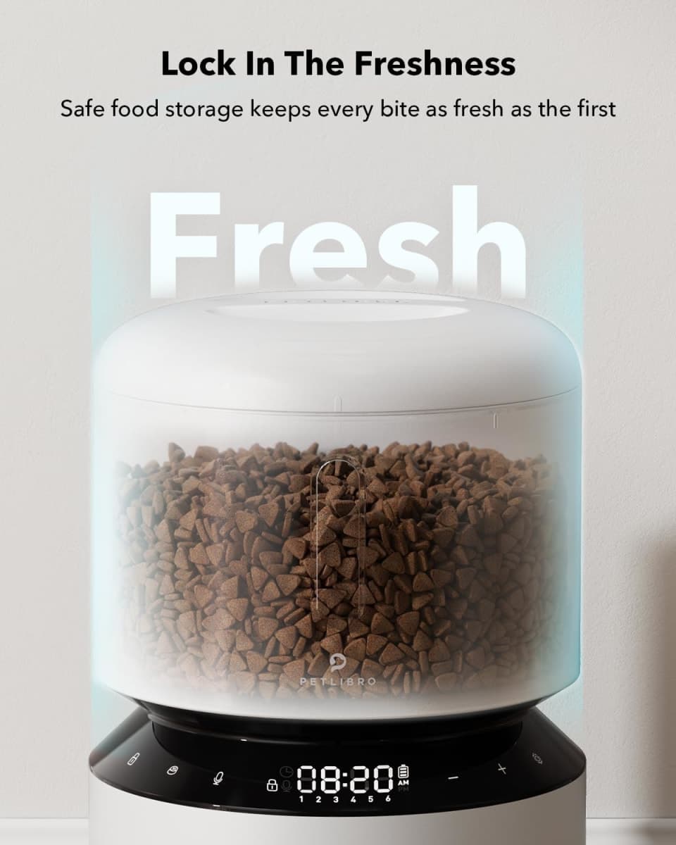 PETLIBRO Automatic Cat Feeder, Pet Dry Food Dispenser Triple Preservation with Stainless Steel Bowl & Twist Lock Lid, Up to 50 Portions 6 Meals Per Day, Granary for Small/Medium Pets thumbnail 3