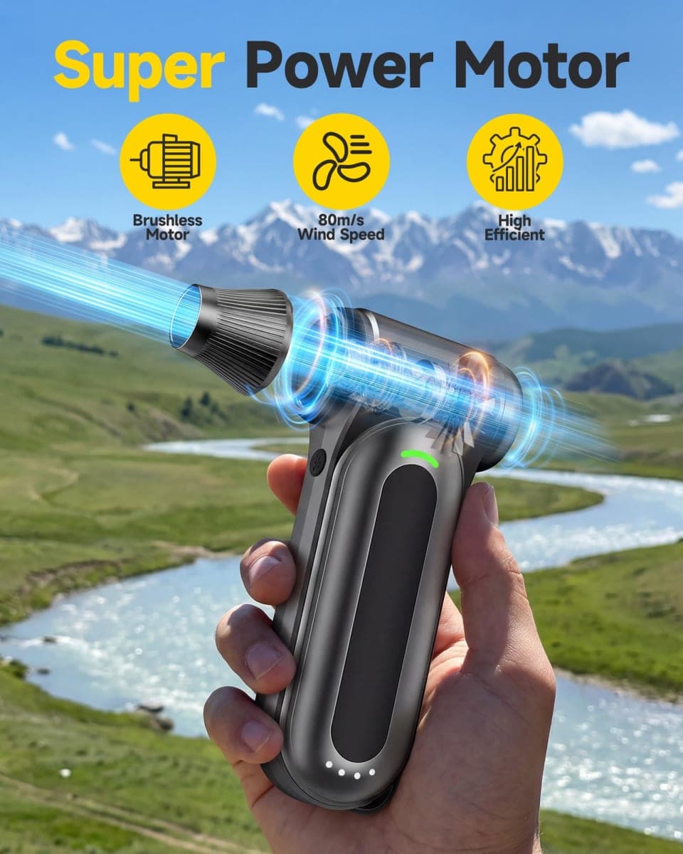Electric Compressed Air Duster - High-Speed Air Blower Gun, Rechargeable Mini Turbo Fan Cordless for Keyboard, PC, Car, Home & Outdoor Cleaning Dust, Replaces Compressed Air Cans thumbnail 2