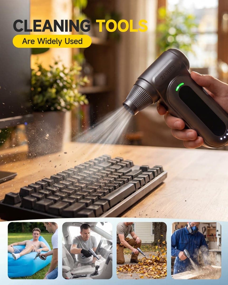 Electric Compressed Air Duster - High-Speed Air Blower Gun, Rechargeable Mini Turbo Fan Cordless for Keyboard, PC, Car, Home & Outdoor Cleaning Dust, Replaces Compressed Air Cans thumbnail 5