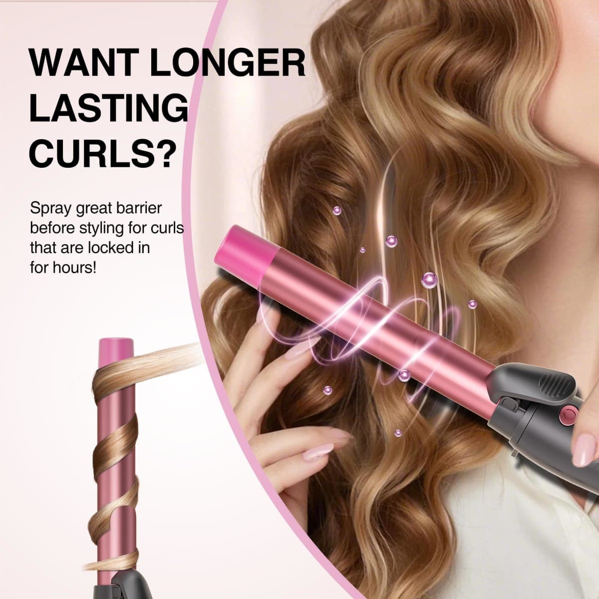 Extra-Long Barrel Rotating Curling Iron with Short Clamp, Automatic Curling Iron 1 Inch Creates Loose Curls – for Medium and Long Hair, High Heat 410°F, Instant Heat up, Double Ceramic, Dual Voltage thumbnail 4