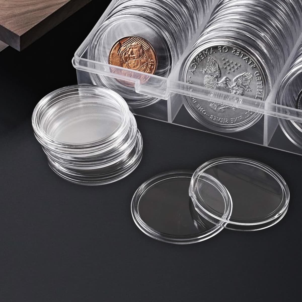 PINGEUI 200 PCS 46mm/1.8inch Transparent Air Tite Coin Capsules with Inner Cushion, 5 Sizes Silver Coin Protectors for All Coins, 20/25/30/35/40mm/0.79/0.98/1.18/1.38/1.57inch thumbnail 5
