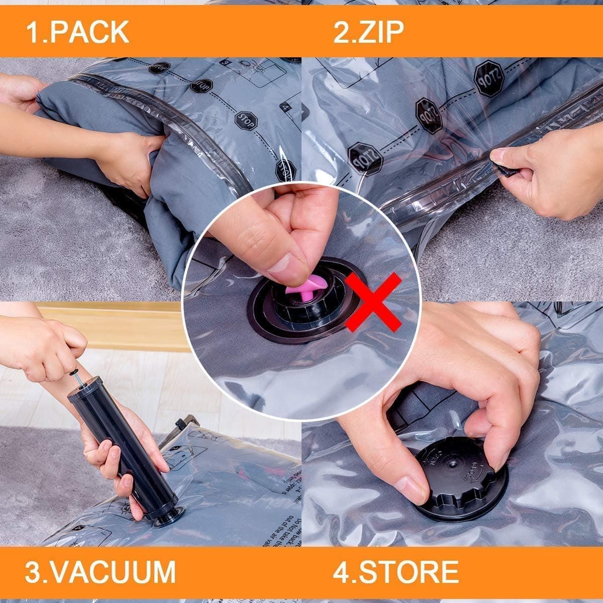 10 Large Vacuum Storage Bags with Electric Pump, Space Saver Bag for Clothes, Mattress, Blanket, Duvets, Pillows, Comforters, Travel thumbnail 5