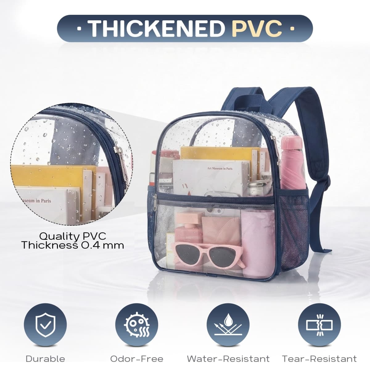Oraben Clear Backpack for Stadium Events Sports Fan Backpack Stadium Bag, Navy Blue, Small, Enhanced Strap thumbnail 5